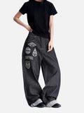DAXUEN dark indigo wide-leg patchwork embroidered denim jeans