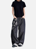 DAXUEN dark indigo wide-leg patchwork embroidered denim jeans