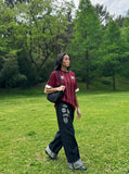 DAXUEN dark indigo oversized patchwork denim jeans — model photo