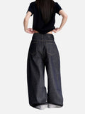 DAXUEN dark indigo wide-leg patchwork embroidered denim jeans