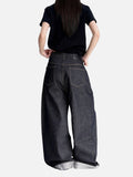 DAXUEN dark indigo wide-leg patchwork embroidered denim jeans