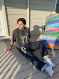 DAXUEN dark indigo oversized patchwork denim jeans — model photo