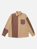 DAXUEN Long sleeve patchwork plaid button-up shirt