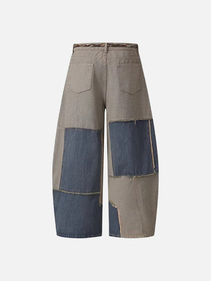 Patchwork wide-leg denim pants