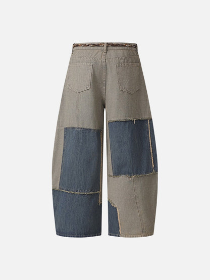 Patchwork wide-leg denim pants