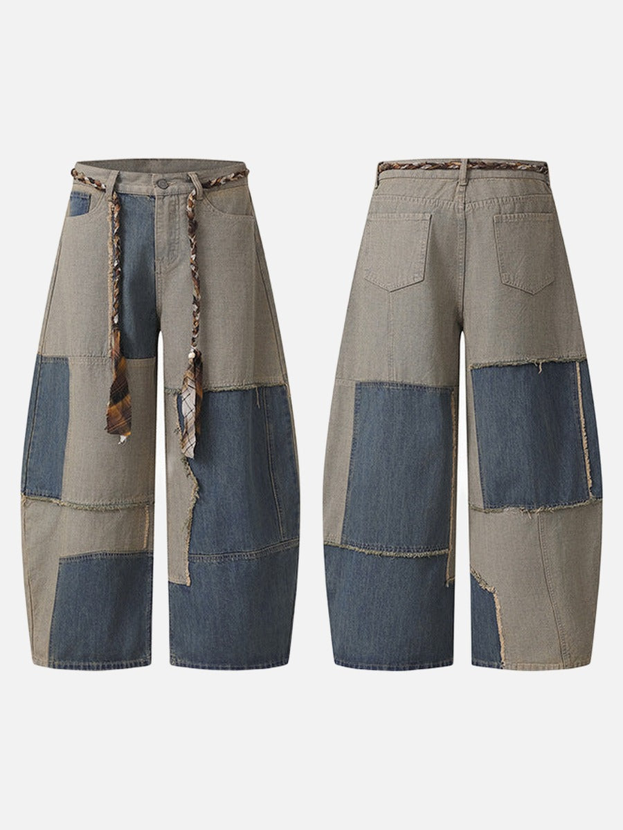 Patchwork wide-leg denim pants