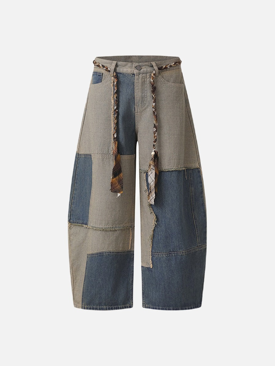 Patchwork wide-leg denim pants