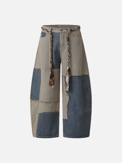 Patchwork wide-leg denim pants