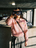 DAXUEN pink and blue plaid bomber jacket — model photo