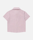 DAXUEN Pink plaid short-sleeved collared shirt with cat embroidery
