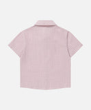 DAXUEN Pink plaid short-sleeved collared shirt with cat embroidery