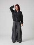 DAXUEN Pinstripe bomber jacket with stand-up collar — model photo