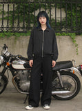 DAXUEN Pinstripe bomber jacket with stand-up collar — model photo