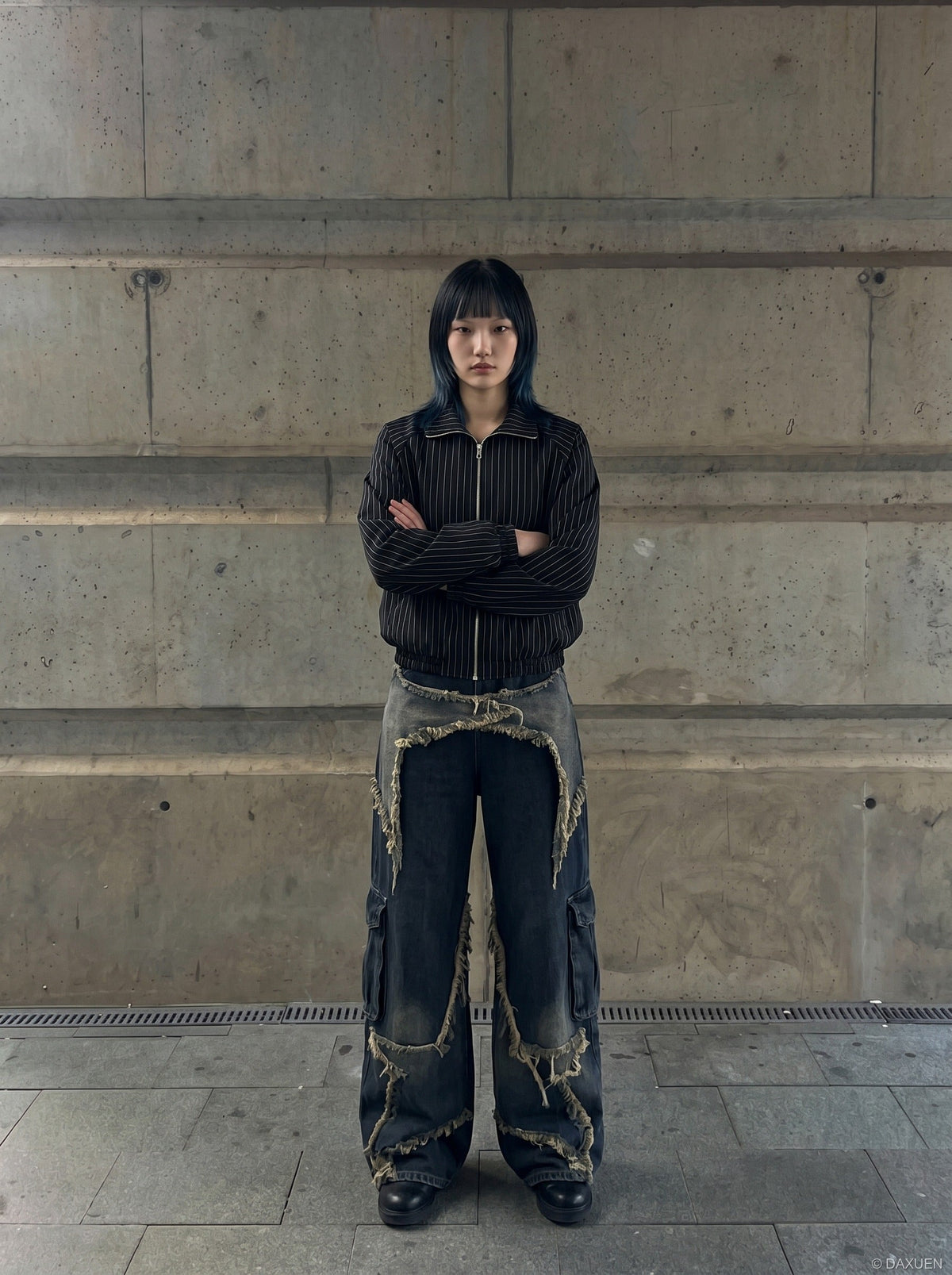 DAXUEN Pinstripe bomber jacket with stand-up collar