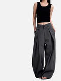 DAXUEN black and dark gray pinstriped wide-leg pants