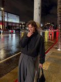 DAXUEN black and dark gray pinstriped wide-leg pants — model photo
