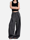 DAXUEN black and dark gray pinstriped wide-leg pants