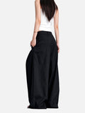 DAXUEN black and dark gray pinstriped wide-leg pants