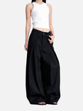 DAXUEN black and dark gray pinstriped wide-leg pants