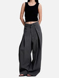 DAXUEN black and dark gray pinstriped wide-leg pants