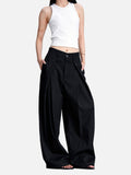 DAXUEN black and dark gray pinstriped wide-leg pants