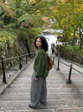 DAXUEN High-waisted wide-leg pinstriped trousers — model photo