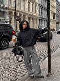 DAXUEN High-waisted wide-leg pinstriped trousers — model photo
