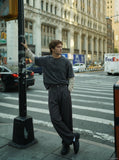 DAXUEN High-waisted wide-leg pinstriped trousers — model photo