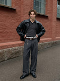 DAXUEN High-waisted wide-leg pinstriped trousers — model photo