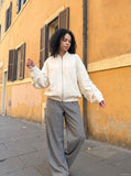 DAXUEN High-waisted wide-leg pinstriped trousers — model photo