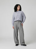 DAXUEN High-waisted wide-leg pinstriped trousers — model photo
