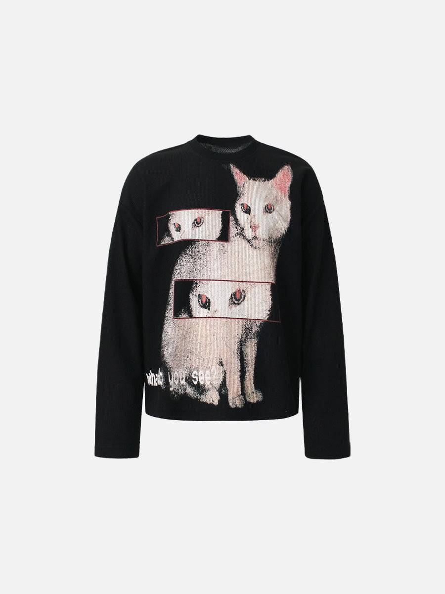 Pixel Cat Oversized Long Sleeve Sweatshirt