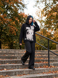 DAXUEN Black long sleeve sweatshirt with cat graphic — model photo