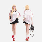 DAXUEN Retro Graphic Mesh Football Shirt