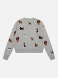 DAXUEN light grey pixelated dog graphic cardigan