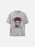 DAXUEN washed blue oversized pixelated face graphic t-shirt