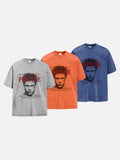 DAXUEN washed blue oversized pixelated face graphic t-shirt
