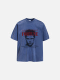 DAXUEN washed blue oversized pixelated face graphic t-shirt