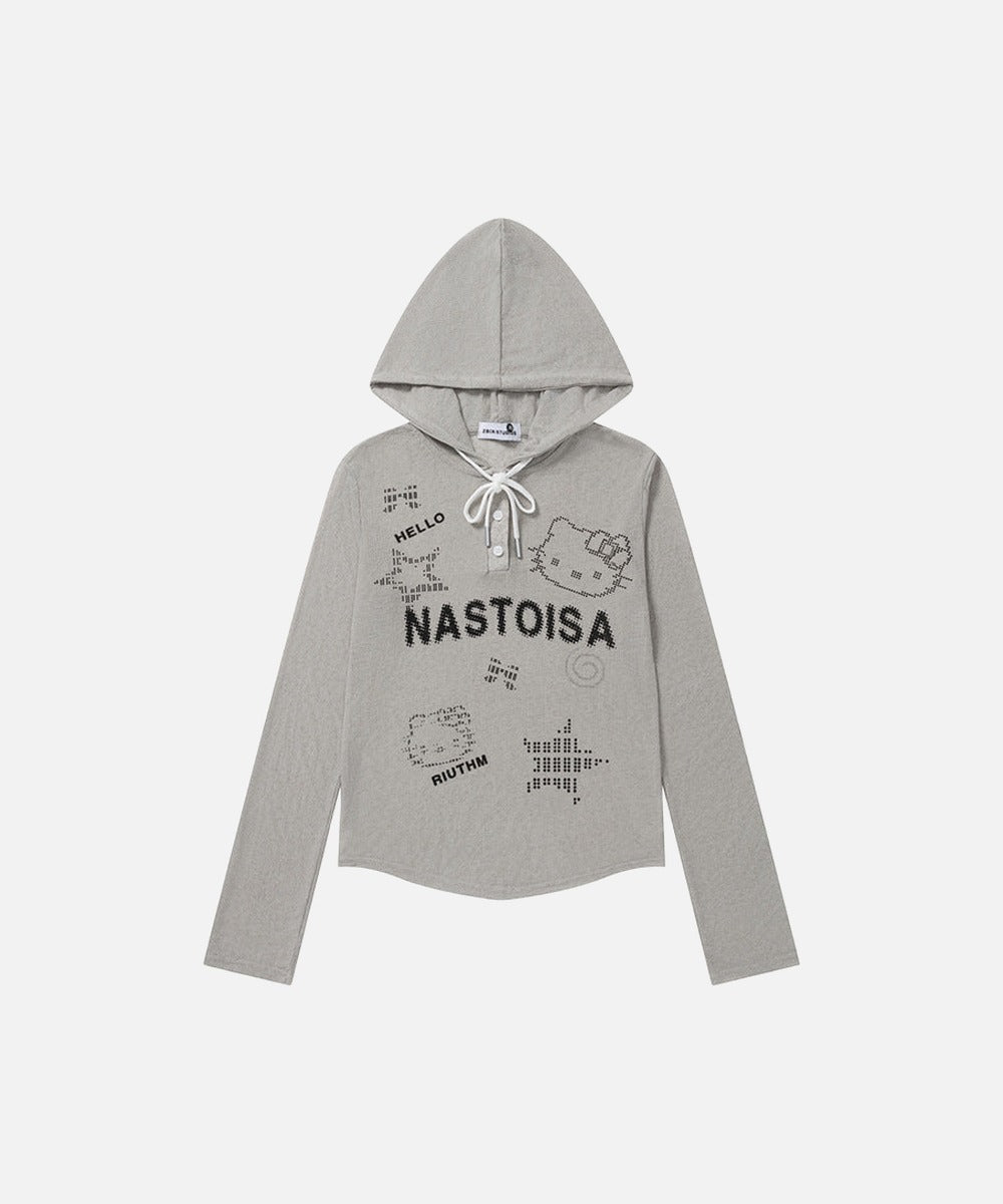 DAXUEN Cropped hooded long-sleeve top with pixelated graphics