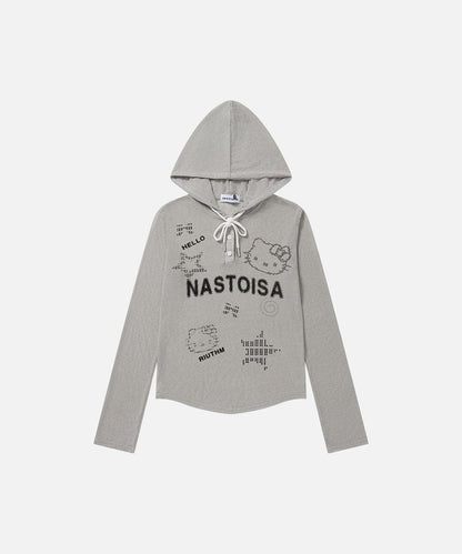 DAXUEN Cropped hooded long-sleeve top with pixelated graphics