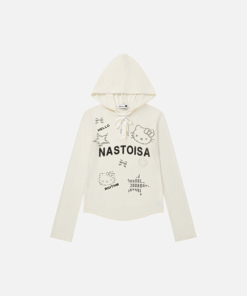 DAXUEN Cropped hooded long-sleeve top with pixelated graphics