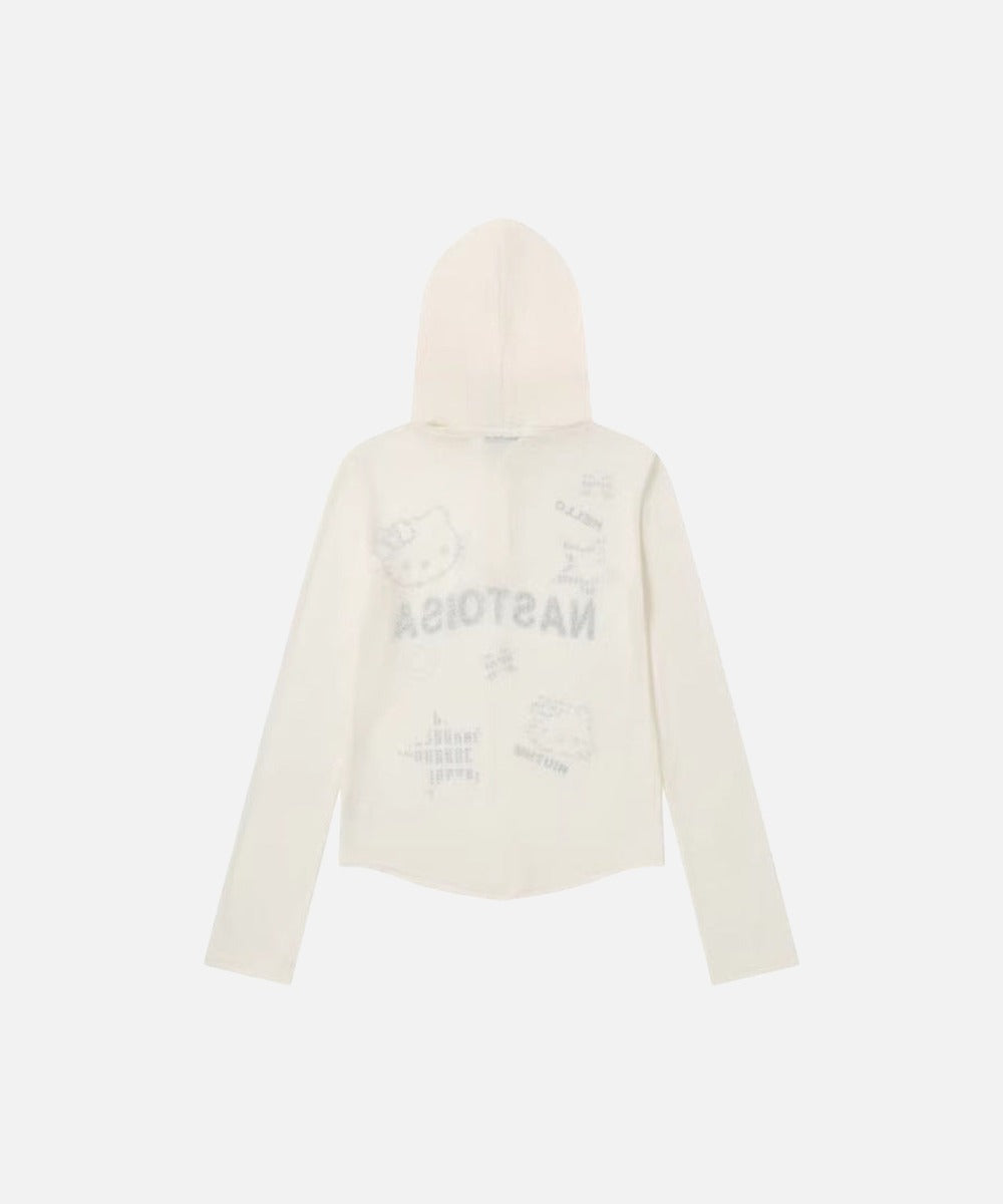 DAXUEN Cropped hooded long-sleeve top with pixelated graphics