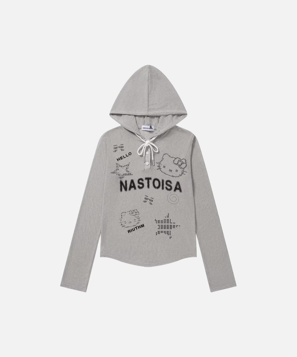 DAXUEN Cropped hooded long-sleeve top with pixelated graphics