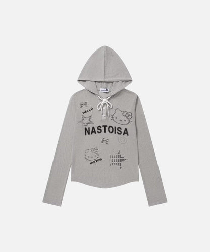 DAXUEN Cropped hooded long-sleeve top with pixelated graphics