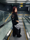 DAXUEN black pixelated portraits back graphic tee — model photo