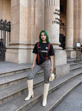 DAXUEN black pixelated red panel graphic t-shirt — model photo