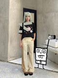 DAXUEN Loose-fitting plaid apple embroidered T-shirt — model photo