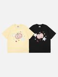 DAXUEN Loose-fitting plaid apple embroidered T-shirt