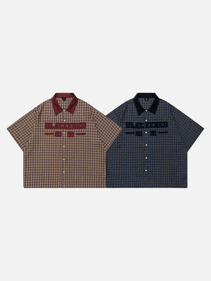 DAXUEN Men's short-sleeved plaid button-up shirt