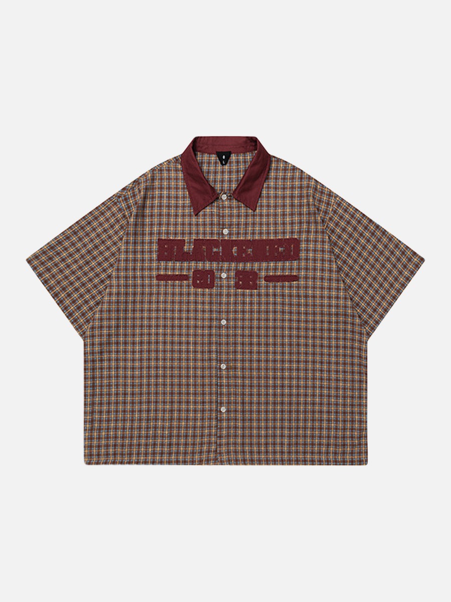 DAXUEN Men's short-sleeved plaid button-up shirt